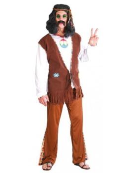 Disfraz Hippie Flower Power Marrón para Adulto