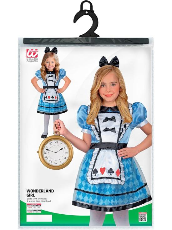 Disfraz Infantil Alicia en el País de las Maravillas (vestido con enagua y delantal + diadema con lazo)