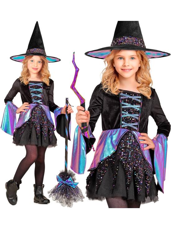 Disfraz Infantil BRUJA LUJO – Vestido con Brillos + Sombrero
