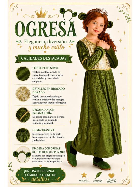 Disfraz infantil Ogra Fiona Shrek.