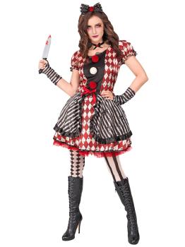 Disfraz “Muñeca Arlequín” para mujer – vestido con lazo, gargantilla y guantes