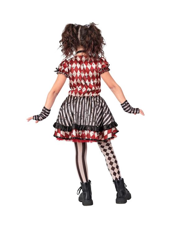 Disfraz “Muñeca Arlequín” para niña – vestido con lazo, gargantilla y guantes