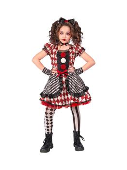 Disfraz “Muñeca Arlequín” para niña – vestido con lazo, gargantilla y guantes