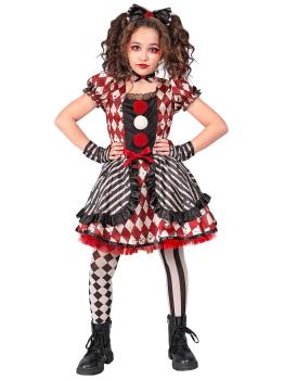 Disfraz “Muñeca Arlequín” para niña – vestido con lazo, gargantilla y guantes
