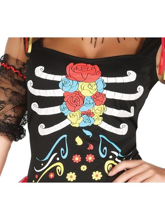 Disfraz Mujer Catrina Sexy Colorida Lady Muerte Mexicana