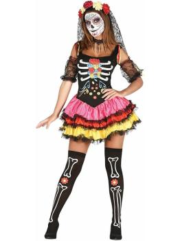 Disfraz Mujer Catrina Sexy Colorida Lady Muerte Mexicana