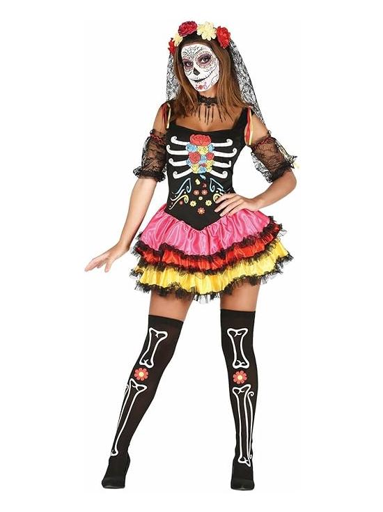 Disfraz Mujer Catrina Sexy Colorida Lady Muerte Mexicana