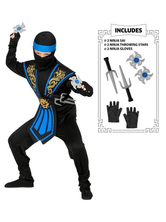 Disfraz Ninja Azul para niño con Set de Armamento