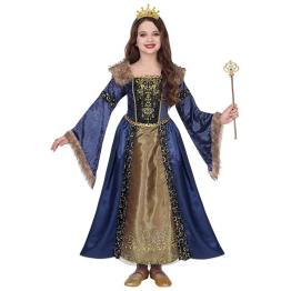 Disfraz Reina Medieval Azul Lujo para Niña