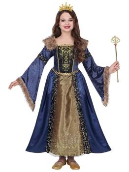 Disfraz Reina Medieval Azul Lujo para Niña
