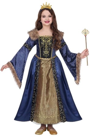 Disfraz Reina Medieval Azul Lujo para Niña