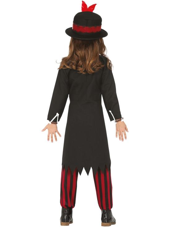 Disfraz Vudú Infantil – Chaqueta, Corset, Pantalón a Rayas, Sombrero con Plumas y Camisa