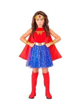 Disfraz Wonder Girl para Niña – Incluye Capa, Diadema, Vestido y Muñequeras | Traje de Superhéroe Infantil