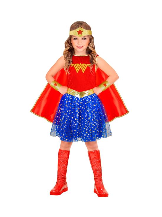 Disfraz Wonder Girl para Niña – Incluye Capa, Diadema, Vestido y Muñequeras | Traje de Superhéroe Infantil