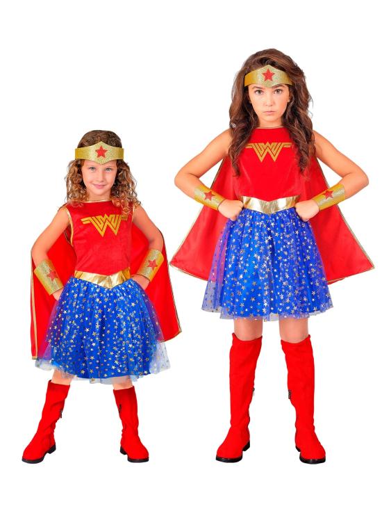 Disfraz Wonder Girl para Niña – Incluye Capa, Diadema, Vestido y Muñequeras | Traje de Superhéroe Infantil