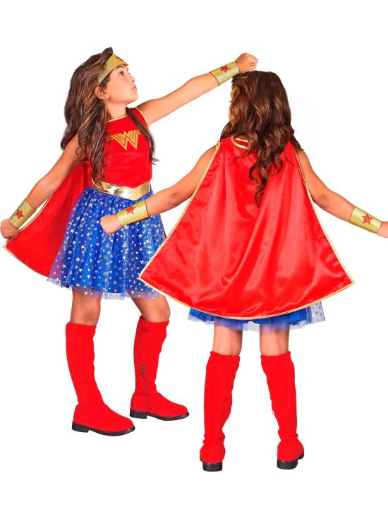 Disfraz Wonder Girl para Niña – Incluye Capa, Diadema, Vestido y Muñequeras | Traje de Superhéroe Infantil