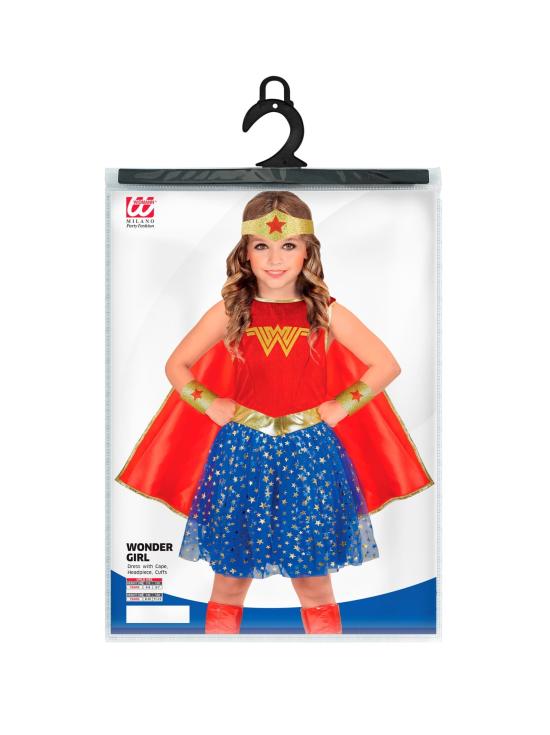 Disfraz Wonder Girl para Niña – Incluye Capa, Diadema, Vestido y Muñequeras | Traje de Superhéroe Infantil
