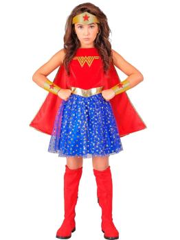 Disfraz Wonder Girl para Niña – Incluye Capa, Diadema, Vestido y Muñequeras | Traje de Superhéroe Infantil