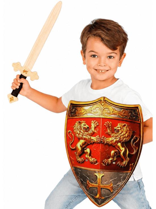 Escudo de Madera Corazón de León para Disfraces Medievales