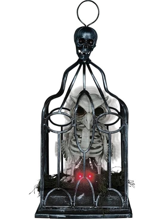 Esqueleto de Búho en Jaula con Luz, Sonido y Movimiento (33 cm)