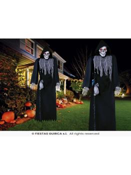 Esqueleto con Túnica Negra y Sonido 250 cm - Decoración de Halloween con Luz y Movimiento