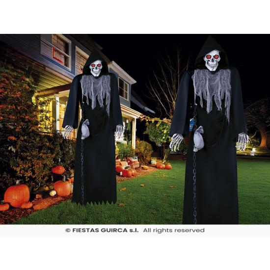 Esqueleto con Túnica Negra y Sonido 250 cm - Decoración de Halloween con Luz y Movimiento