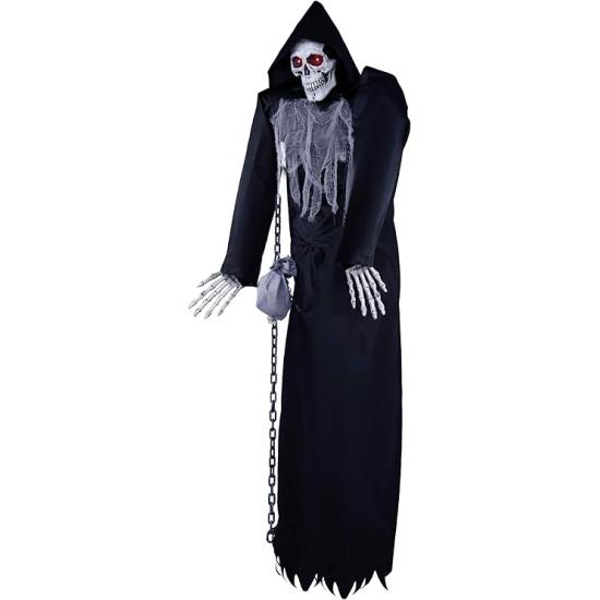 Esqueleto con Túnica Negra y Sonido 250 cm - Decoración de Halloween con Luz y Movimiento