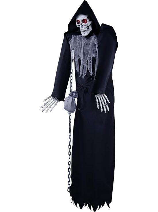 Esqueleto con Túnica Negra y Sonido 250 cm - Decoración de Halloween con Luz y Movimiento