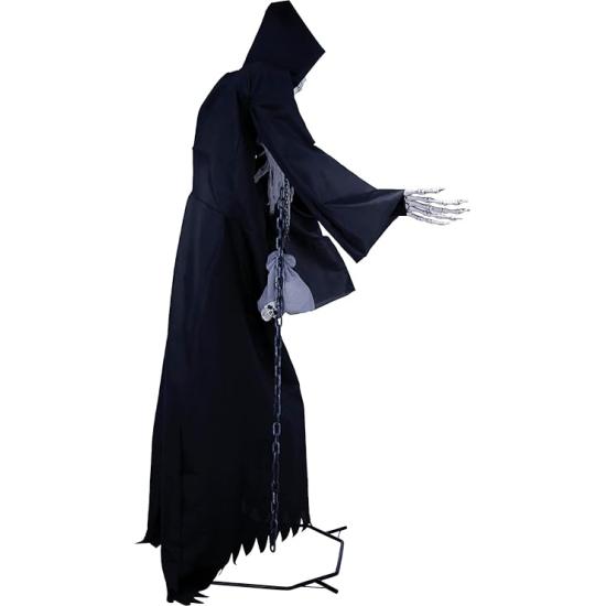 Esqueleto con Túnica Negra y Sonido 250 cm - Decoración de Halloween con Luz y Movimiento
