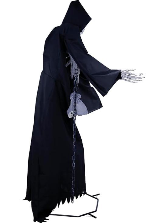 Esqueleto con Túnica Negra y Sonido 250 cm - Decoración de Halloween con Luz y Movimiento
