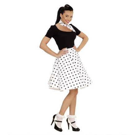 Falda de Lunares Blanca de los años 50 con Pañuelo grease talla única