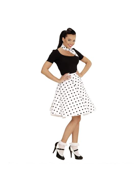 Falda de Lunares Blanca de los años 50 con Pañuelo grease talla única
