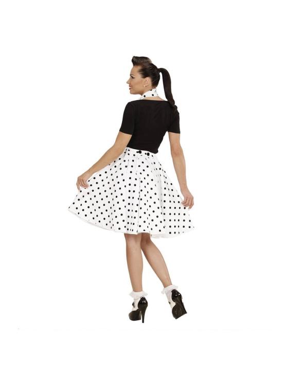 Falda de Lunares Blanca de los años 50 con Pañuelo grease talla única