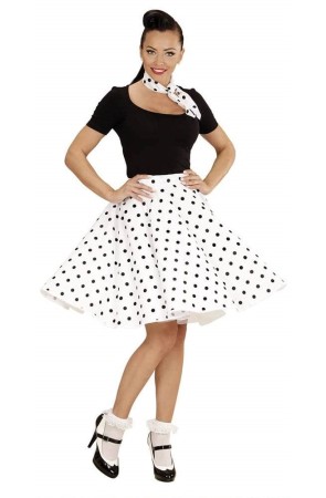 Falda de Lunares Blanca de los años 50 con Pañuelo grease talla única
