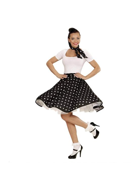Falda de Lunares Negra de los años 50 con Pañuelo grease talla única