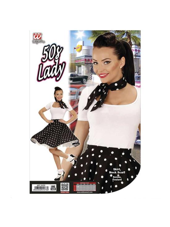 Falda de Lunares Negra de los años 50 con Pañuelo grease talla única