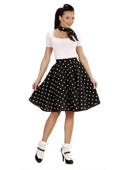 Falda de Lunares Negra de los años 50 con Pañuelo grease talla única