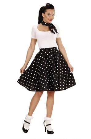 Falda de Lunares Negra de los años 50 con Pañuelo grease talla única