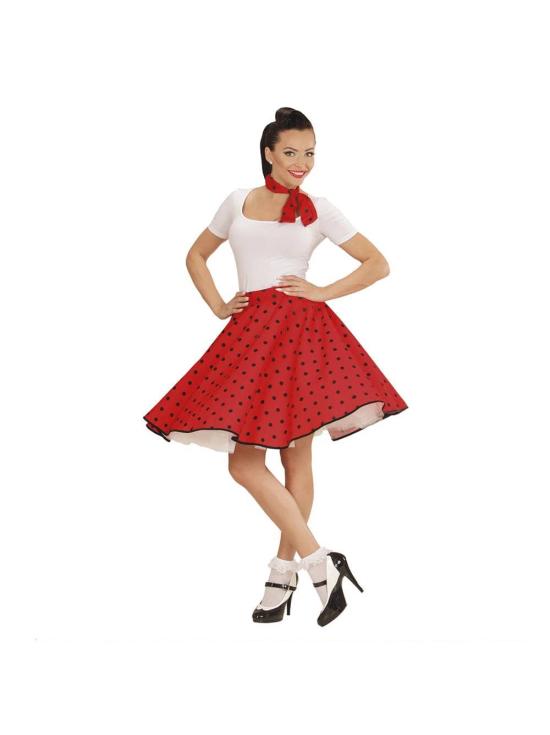 Falda de Lunares Roja de los años 50 con Pañuelo grease talla única