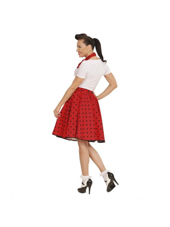 Falda de Lunares Roja de los años 50 con Pañuelo grease talla única