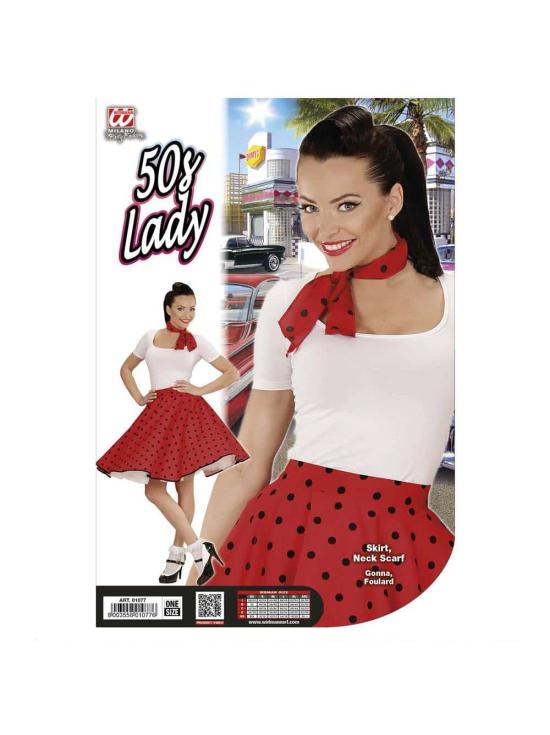 Falda de Lunares Roja de los años 50 con Pañuelo grease talla única