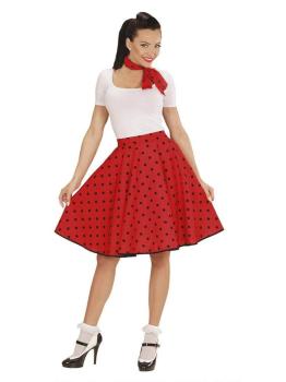 Falda de Lunares Roja de los años 50 con Pañuelo grease talla única