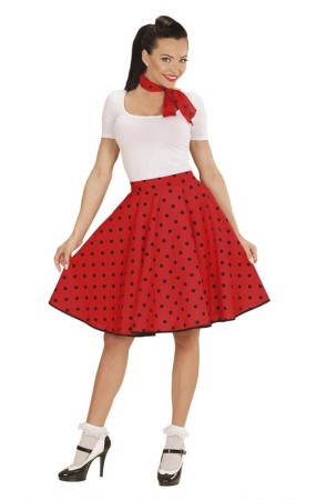 Falda de Lunares Roja de los años 50 con Pañuelo grease talla única
