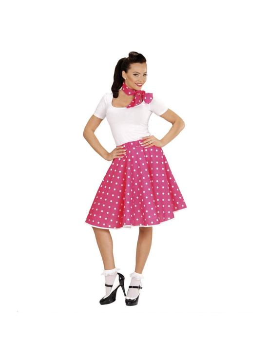 Falda Lunares Rosa de los años 50 con Pañuelo grease talla única