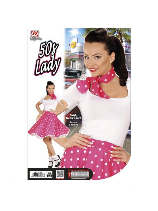 Falda Lunares Rosa de los años 50 con Pañuelo grease talla única