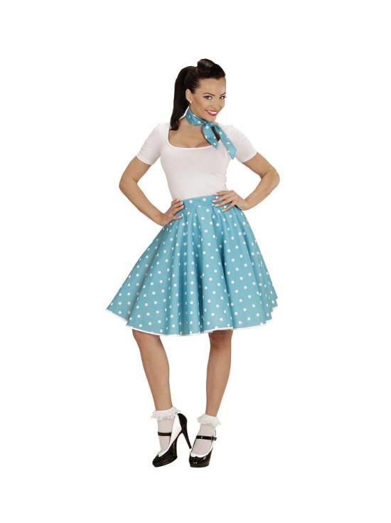 Falda de Lunares Turquesa de los años 50 con Pañuelo Grease