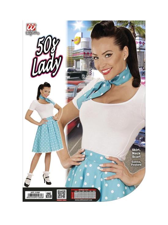 Falda de Lunares Turquesa de los años 50 con Pañuelo Grease