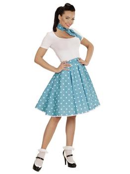 Falda de Lunares Turquesa de los años 50 con Pañuelo Grease