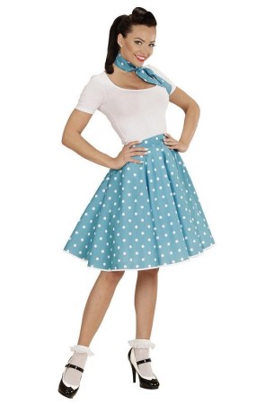 Falda de Lunares Turquesa de los años 50 con Pañuelo Grease