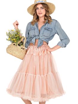 Falda Enagua Tul 65 cms color Rosada antigua